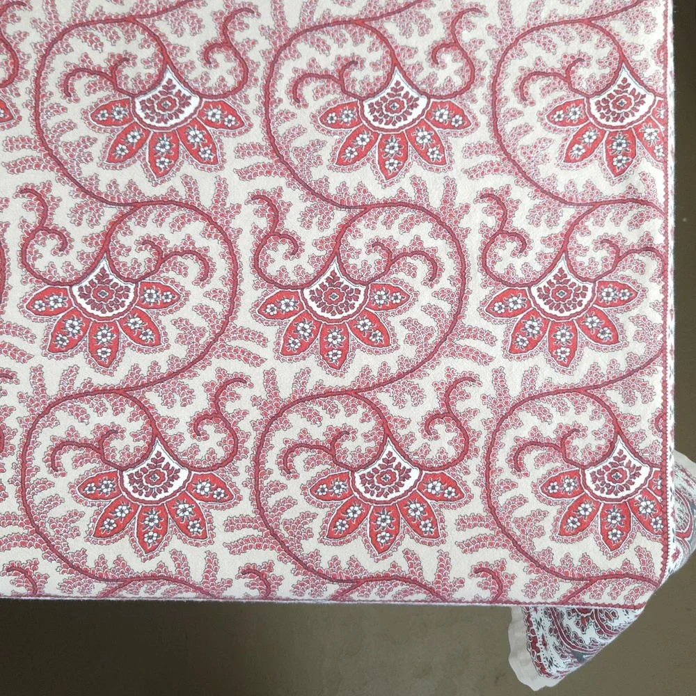 Williams Sonoma Red Floral Block Print Tablecloth Cotton Boho Christmas 70x126